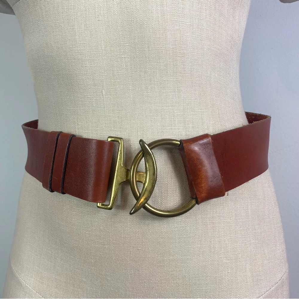 Cipriani Aniline Cowhide Anchor Hoop O Ring Belt Brown Brass Large